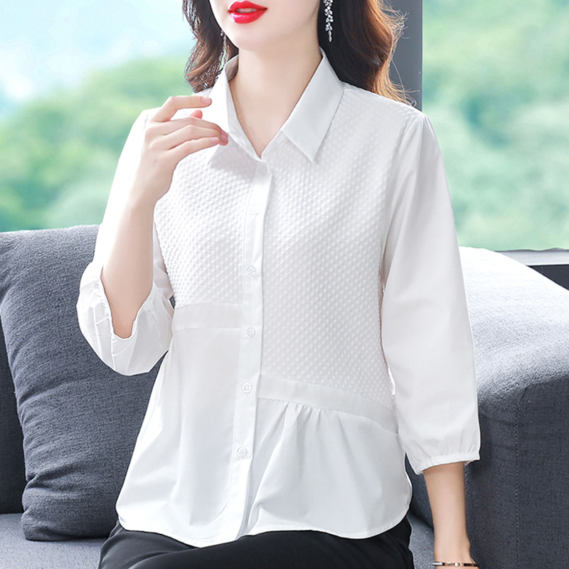 純色襯衫女士2023秋季新款減齡洋氣百搭上衣小衫不規則襯衣女