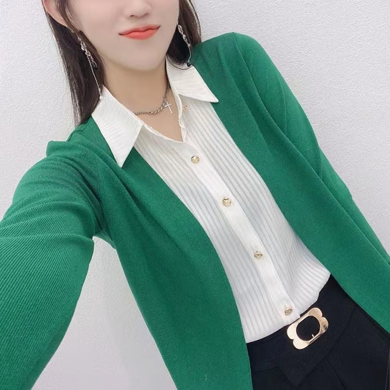 2023 autumn new style American niche Korean version fake two-piece long-sleeved shirts women's long-sleeved shirts trendy tops