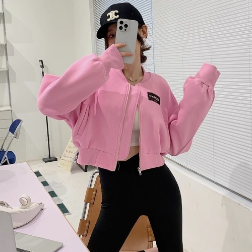 Pink short sweatshirt jacket for women 2023 spring and autumn new style casual and versatile long-sleeved baseball uniform for small hot girls