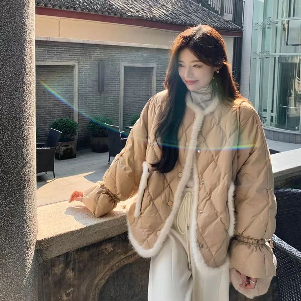 菱格羽絨棉服女冬季設計感小眾輕薄棉衣新款2023高級感短外套