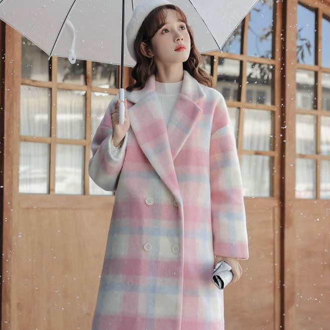 New high-end Korean style cheese socialite Xiaoxiang style woolen coat for women autumn and winter tartan coat for women mid-length