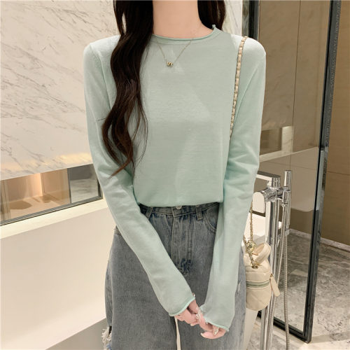 Real shot core-spun yarn knitted bottoming shirt for women in autumn and winter with early sweater long-sleeved autumn top