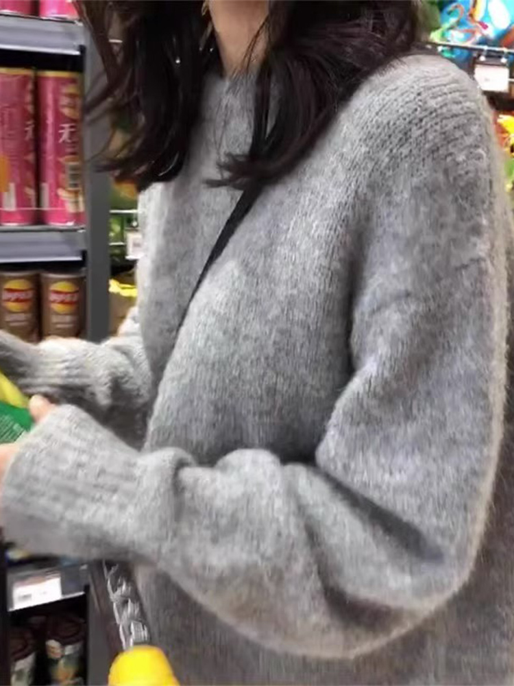 韓版毛衣女秋冬時尚小個子寬鬆顯瘦慵懶風內搭打底針織衫上衣加厚