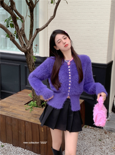 Actual shot~Korean version of soft, waxy and gentle mink wool cardigan sweater for women in autumn and winter, high-end and versatile knitted top