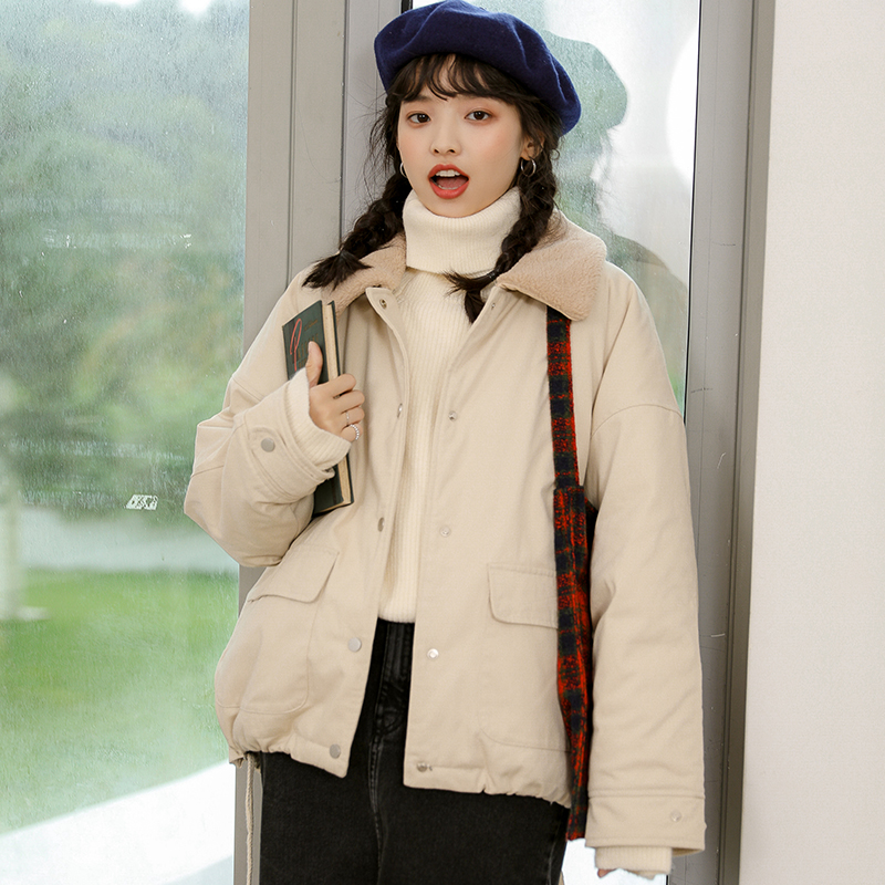Actual shot of 2023 new winter Korean style loose lamb wool workwear cotton clothes for female students cotton coats and jackets