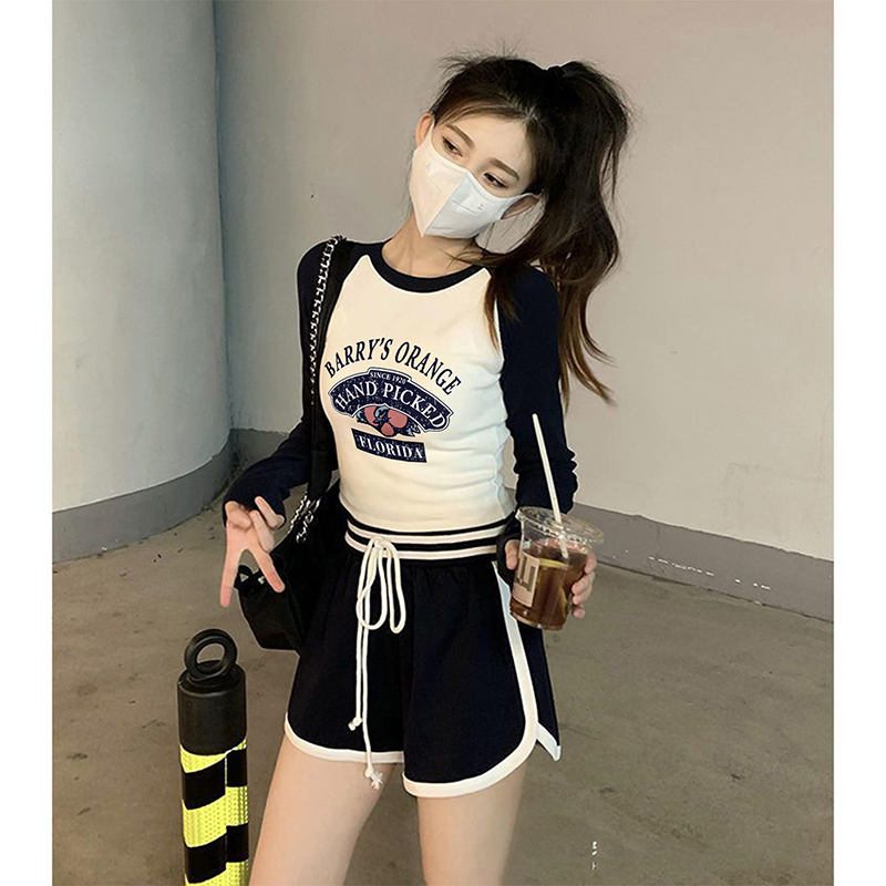 純棉210克40支奧代爾92棉8氨綸印花修身長袖T恤拼色打底衫女ins潮