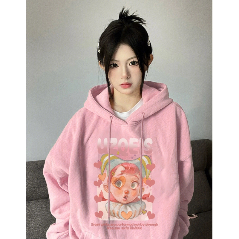American hooded sweatshirt women's dopamine autumn 2023 new style velvet thickened coat top for small people