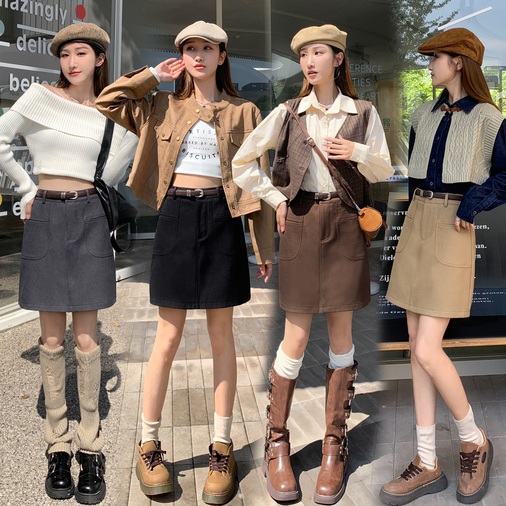 ~Skirt Women's High Waist Slimming A-Line Skirt Small Slim Fit Hip-covering Short Skirt