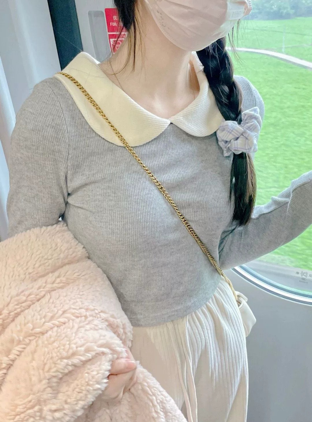 甜美娃娃領短款上衣女早秋新款2023小眾設計感打底內搭長袖T恤潮