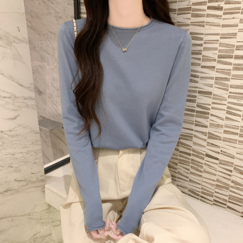 Real shot core-spun yarn knitted bottoming shirt for women in autumn and winter with early sweater long-sleeved autumn top