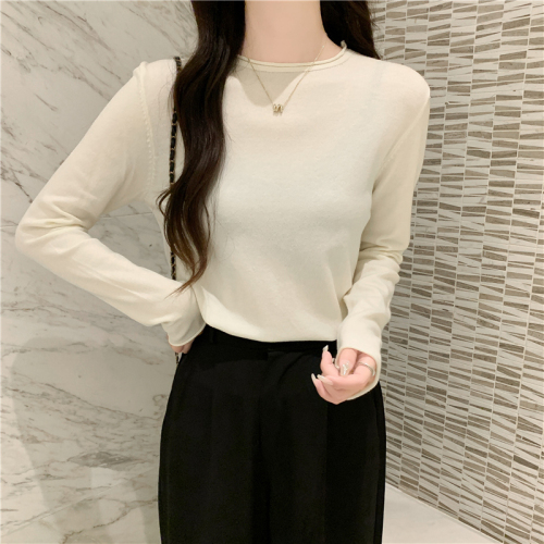 Real shot core-spun yarn knitted bottoming shirt for women in autumn and winter with early sweater long-sleeved autumn top