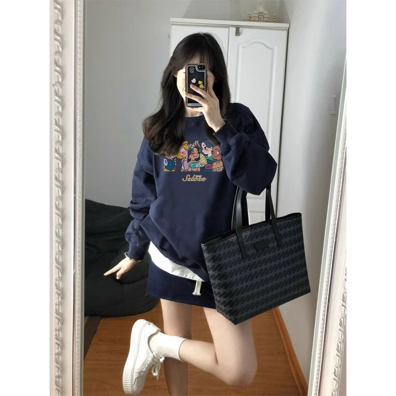 Anti-cotton Chinese cotton composite milk silk 300g/silver fox velvet 400g round neck sweatshirt for women
