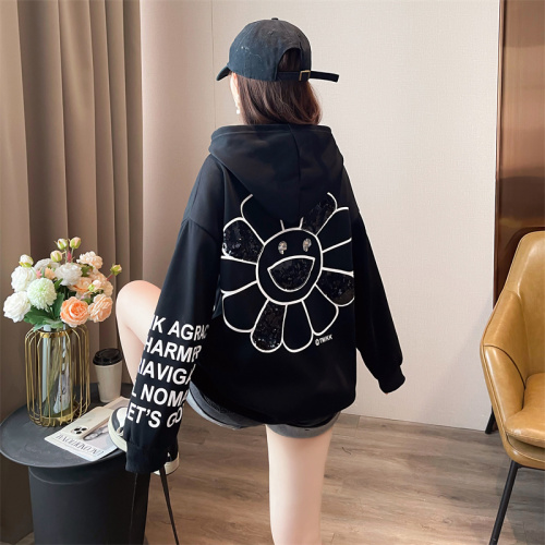 First real shot of pure cotton Chinese cotton composite milk silk thin hooded sweatshirt for women cartoon age reduction  spring and autumn new style