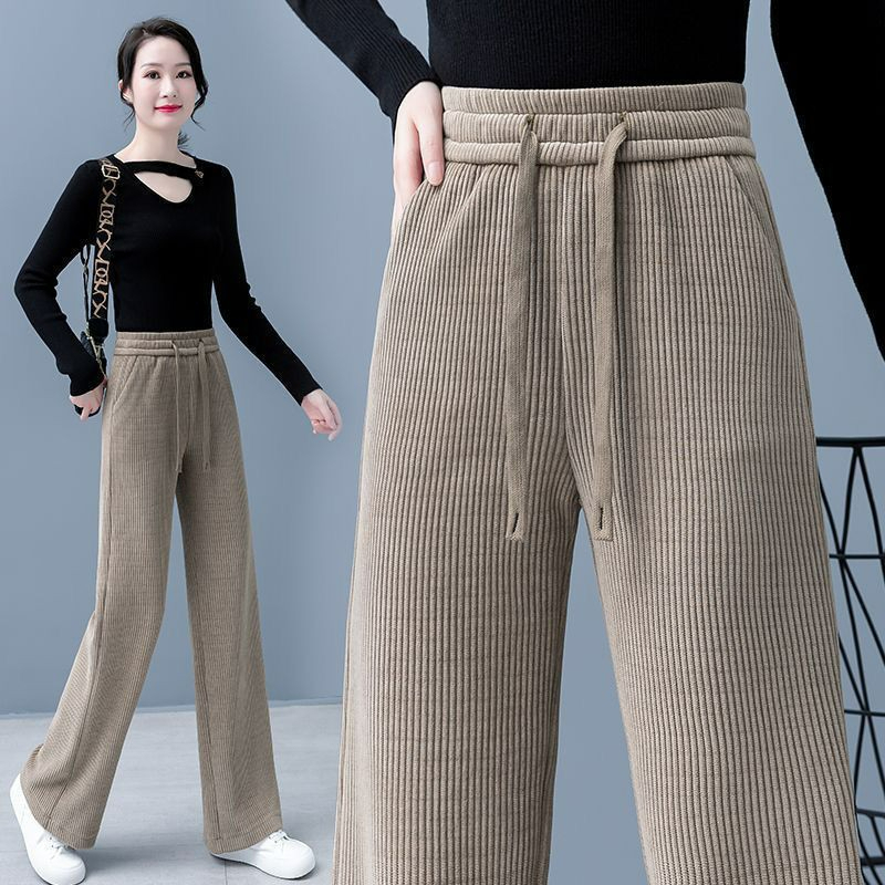 Super popular European cotton velvet straight-leg trousers corduroy women's spring and autumn 2023 high-waisted loose slimming wide-leg pants