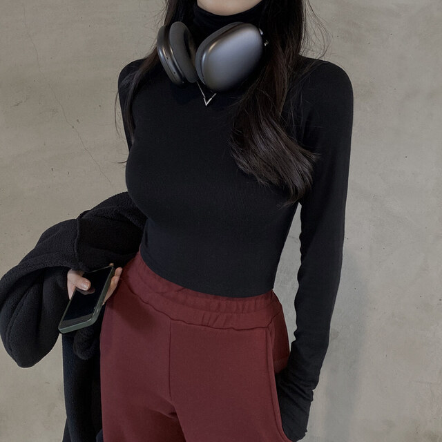 尺碼更新韓國chic冬季新款復古純色保暖百搭高領打底T恤女