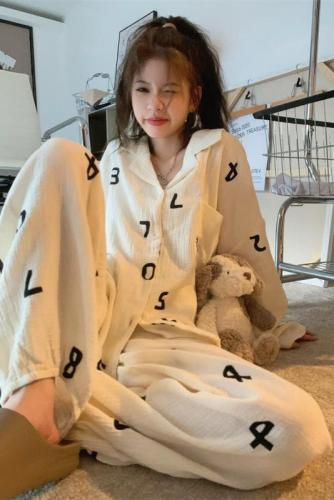 Real shot Autumn comfortable breast-hugging letters long-sleeved thin home clothes for women loose and can be worn outside the suit