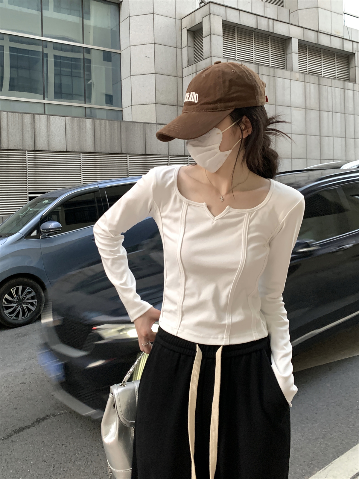 Actual shot of autumn and winter Korean style versatile slim fit fishbone design inner long-sleeved bottoming women's T-shirt top