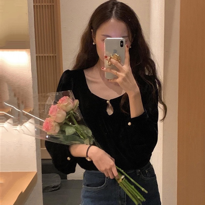 法式復古黑色氣質長袖襯衫女早春季2023新款小眾氣質寬鬆襯衣上衣