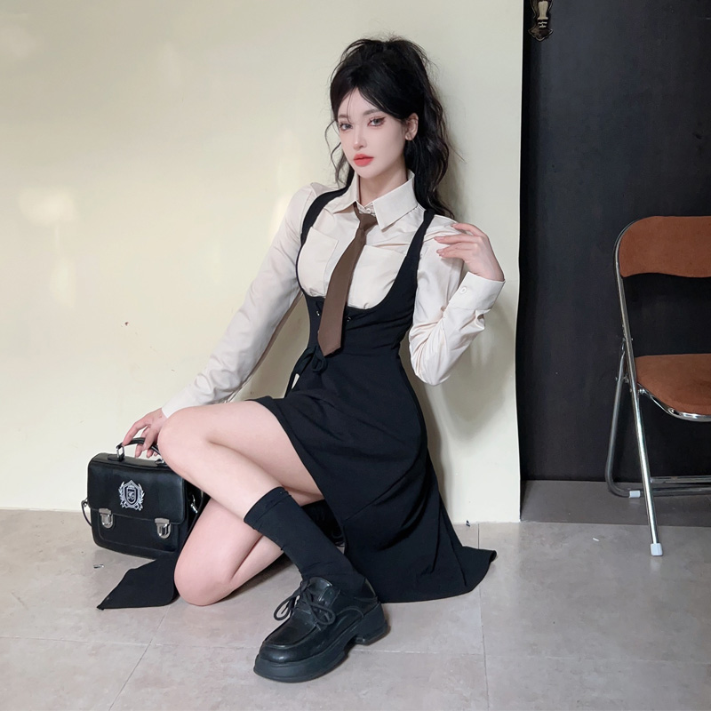 美式御姐輕熟學院風背帶連衣裙女秋季高級感JK制服套裝職業兩件套