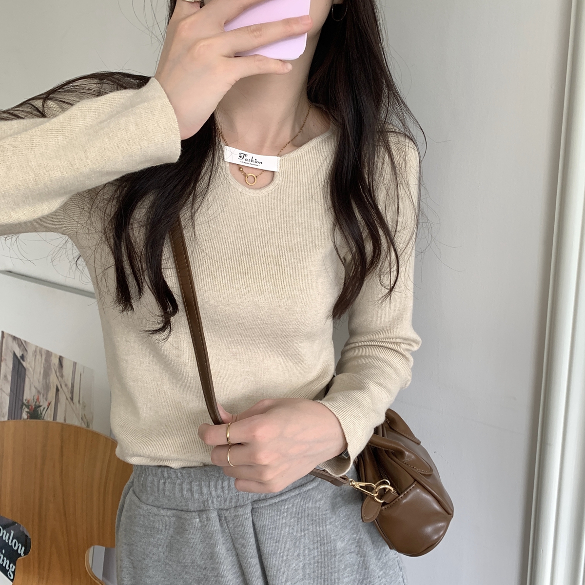 實拍 秋冬韓版修身別致設計感內搭針織衫打底女上衣毛衣