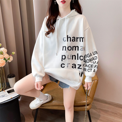 First real shot of pure cotton Chinese cotton composite milk silk thin hooded sweatshirt for women cartoon age reduction  spring and autumn new style