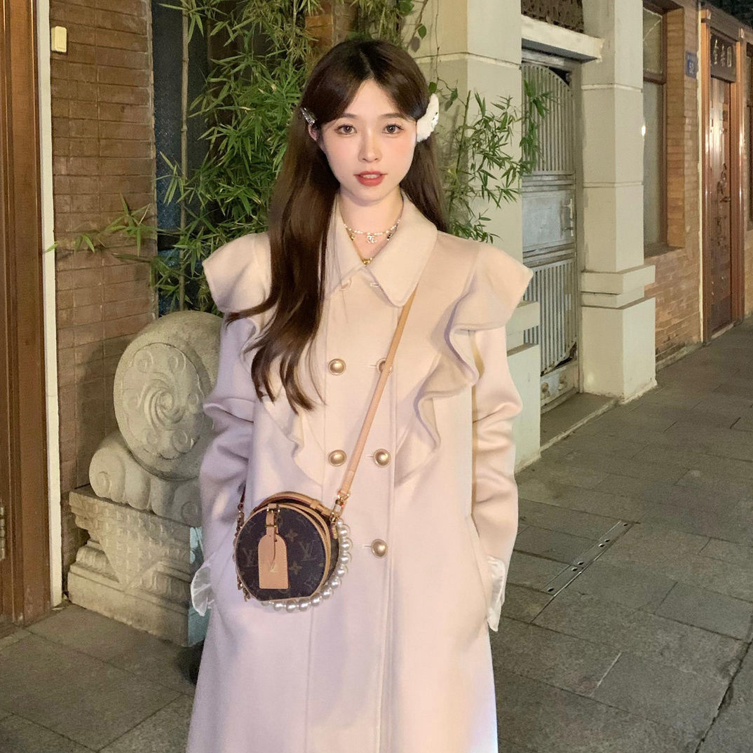 小香風氣質名媛高端長款呢子大衣赫本風穿搭大衣外穿毛呢外套秋冬
