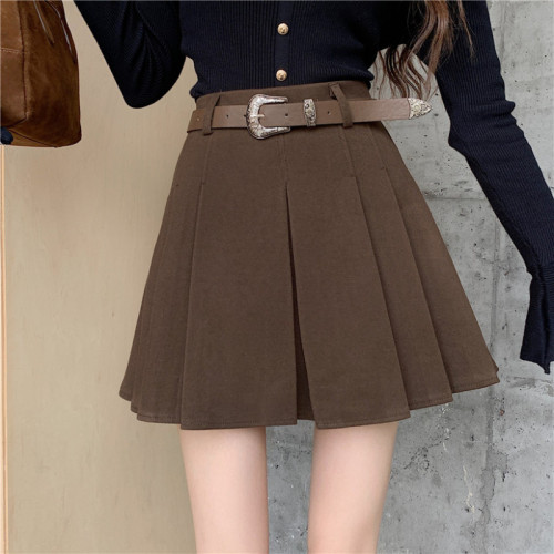 Actual shot of black pleated skirt for women, high-waist slim woolen skirt for autumn and winter