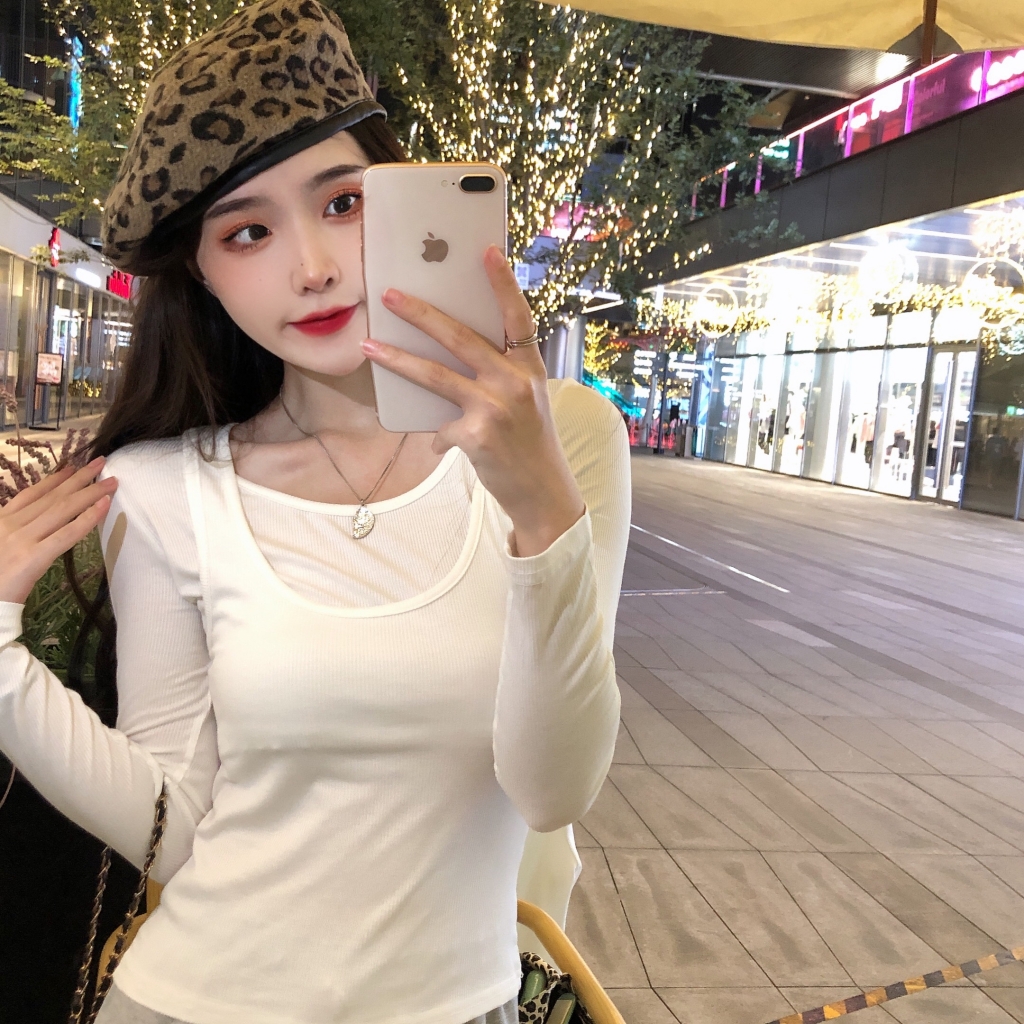 Real shot of ammonia velvet brushed long-sleeved T-shirt for women with design sense of bottoming shirt for women Korean version