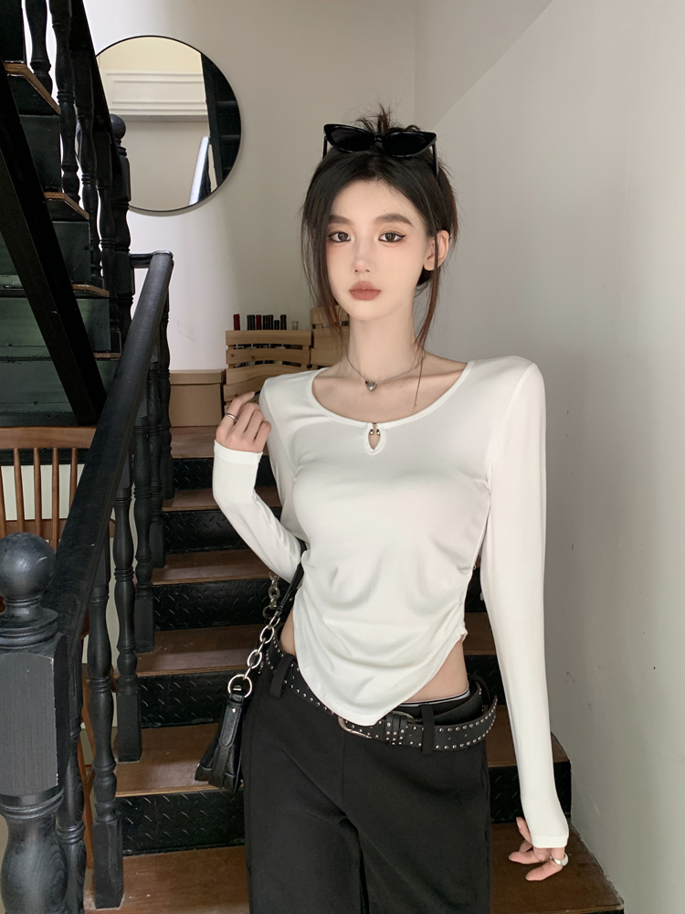 實拍 復古甜辣美式正肩修身顯瘦打底上衣