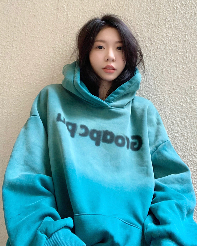 後包領雙層帽不起球配棉螺口 仿棉華棉複合310剋薄款衛衣女印花