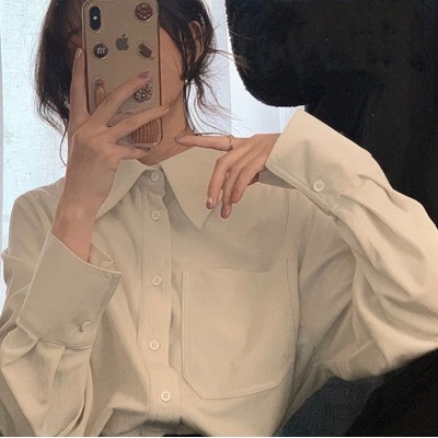  Spring Retro Versatile Corduroy White Shirt Women's Design Niche Long-Sleeved Inner Style for Students