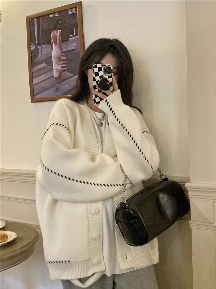 2023 new autumn and winter fried street salt mid-length sweater jacket for women autumn design loose long-sleeved knitted cardigan