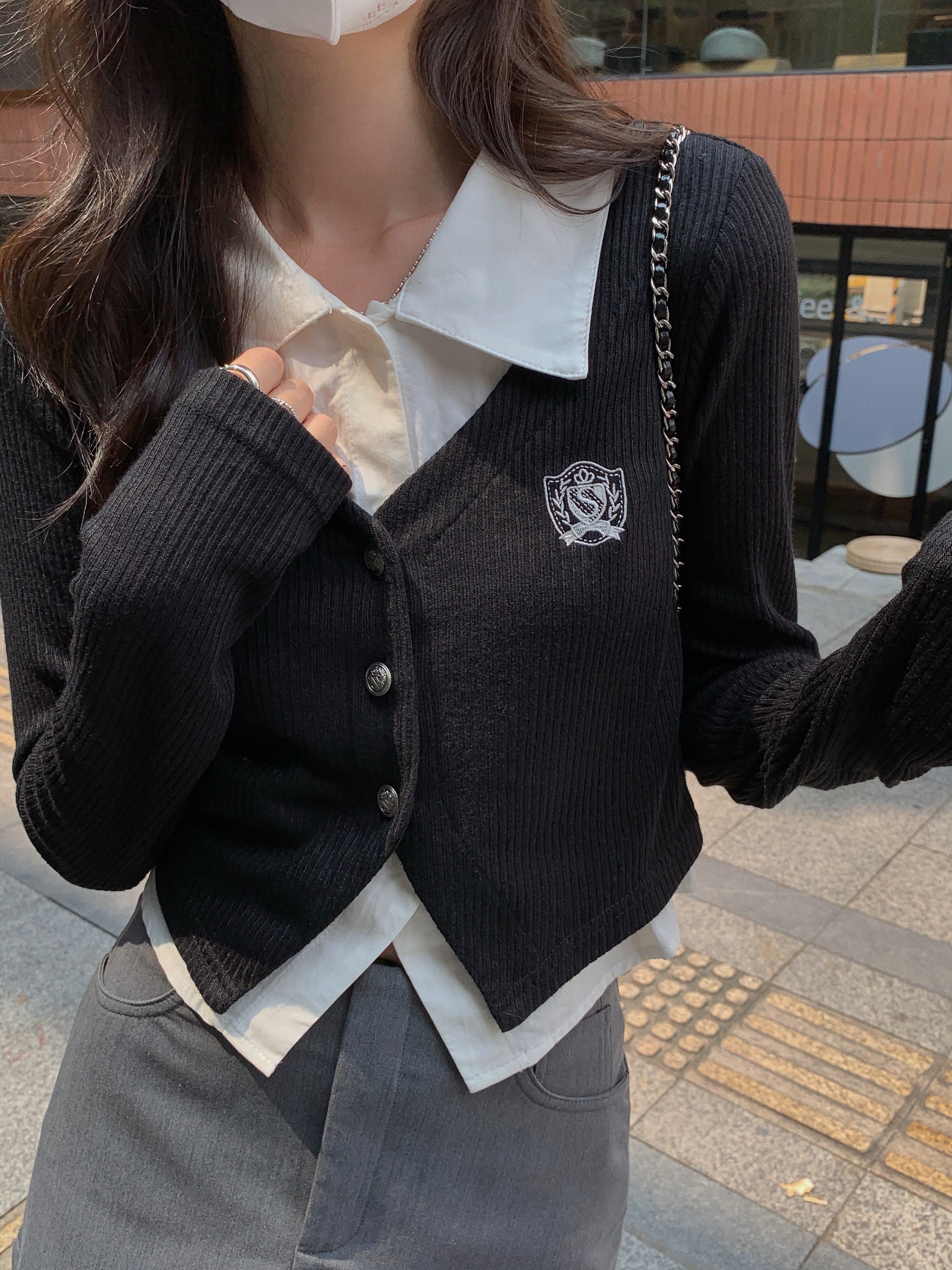 實拍  針織假兩件 設計感辣妹裝