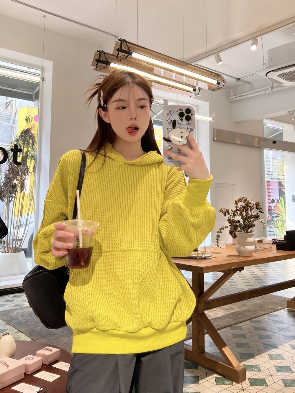 Real shot of three standard hooded sweatshirts for women, autumn design, American loose jacket tops