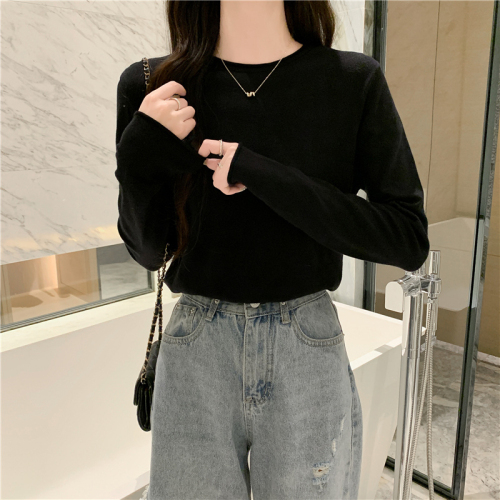 Real shot core-spun yarn knitted bottoming shirt for women in autumn and winter with early sweater long-sleeved autumn top