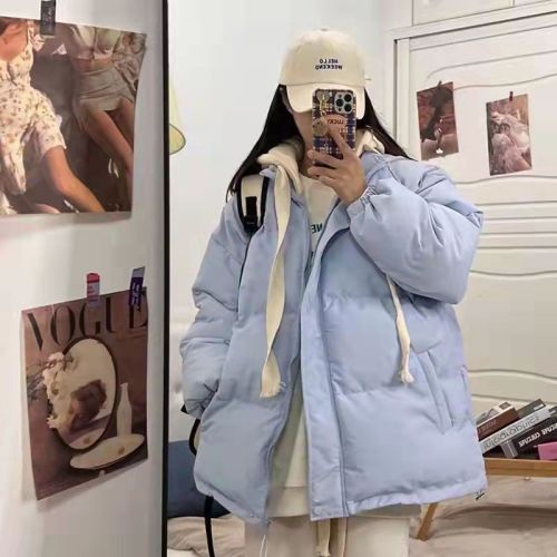 Fake two-piece student down cotton coat for women winter thickened cotton coat  new Korean style loose bread coat