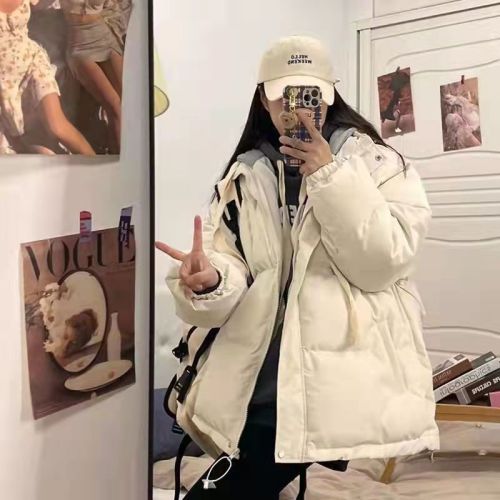 Fake two-piece student down cotton coat for women winter thickened cotton coat  new Korean style loose bread coat