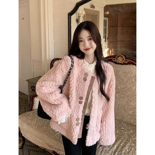 韩系温柔毛毛外套女冬季新款加厚高级设计感宽松长袖棉衣棉服