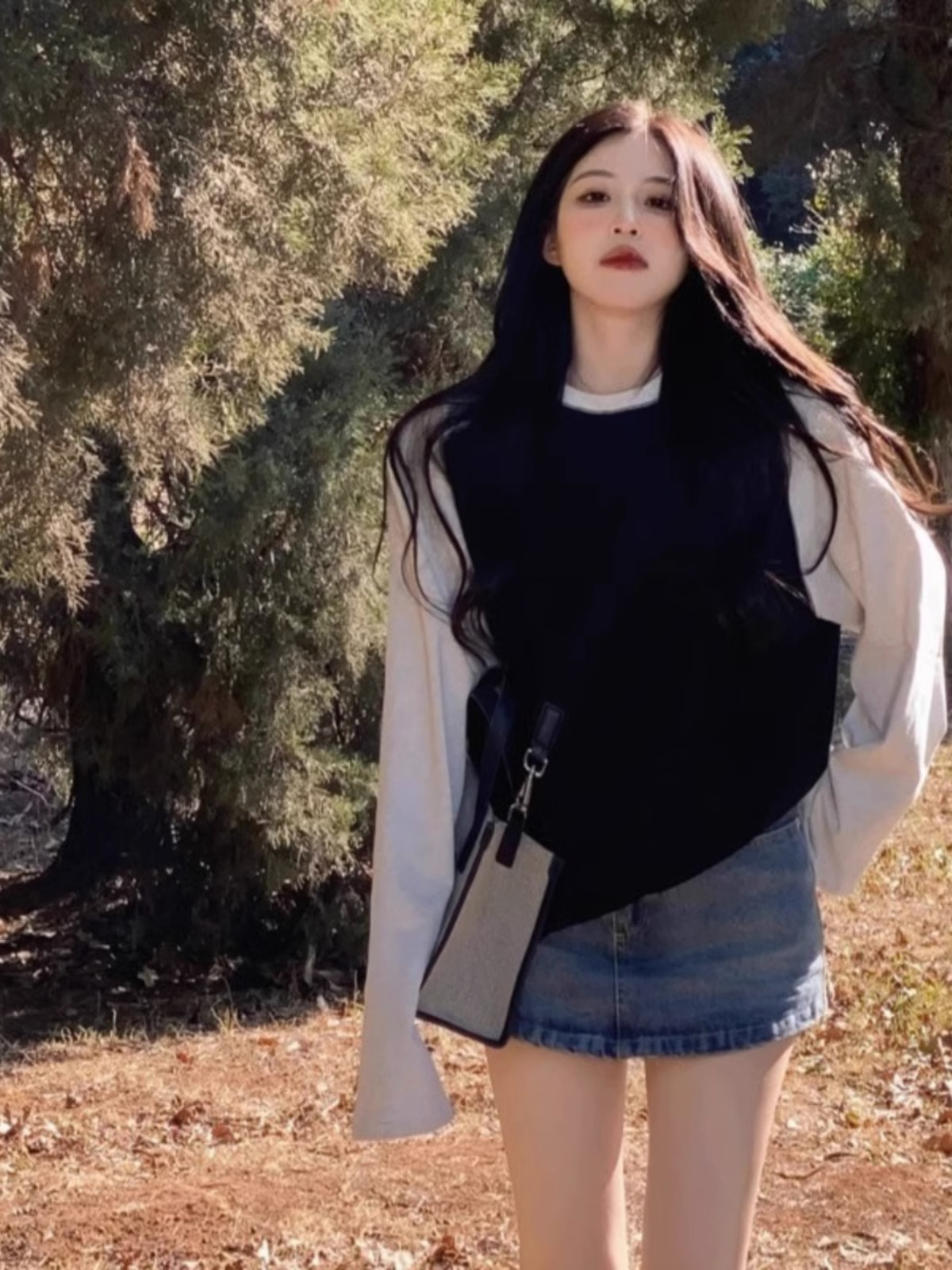 American Hot Girl Contrast Color Long Sleeve T-Shirt Women's Autumn Thin Loose and Versatile Design Raglan Sleeve Bottoming Shirt Top