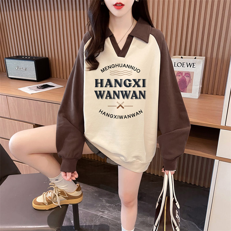 實拍 秋裝韓版後包領華棉M-3XL200斤印花寬鬆插肩袖大碼衛衣女