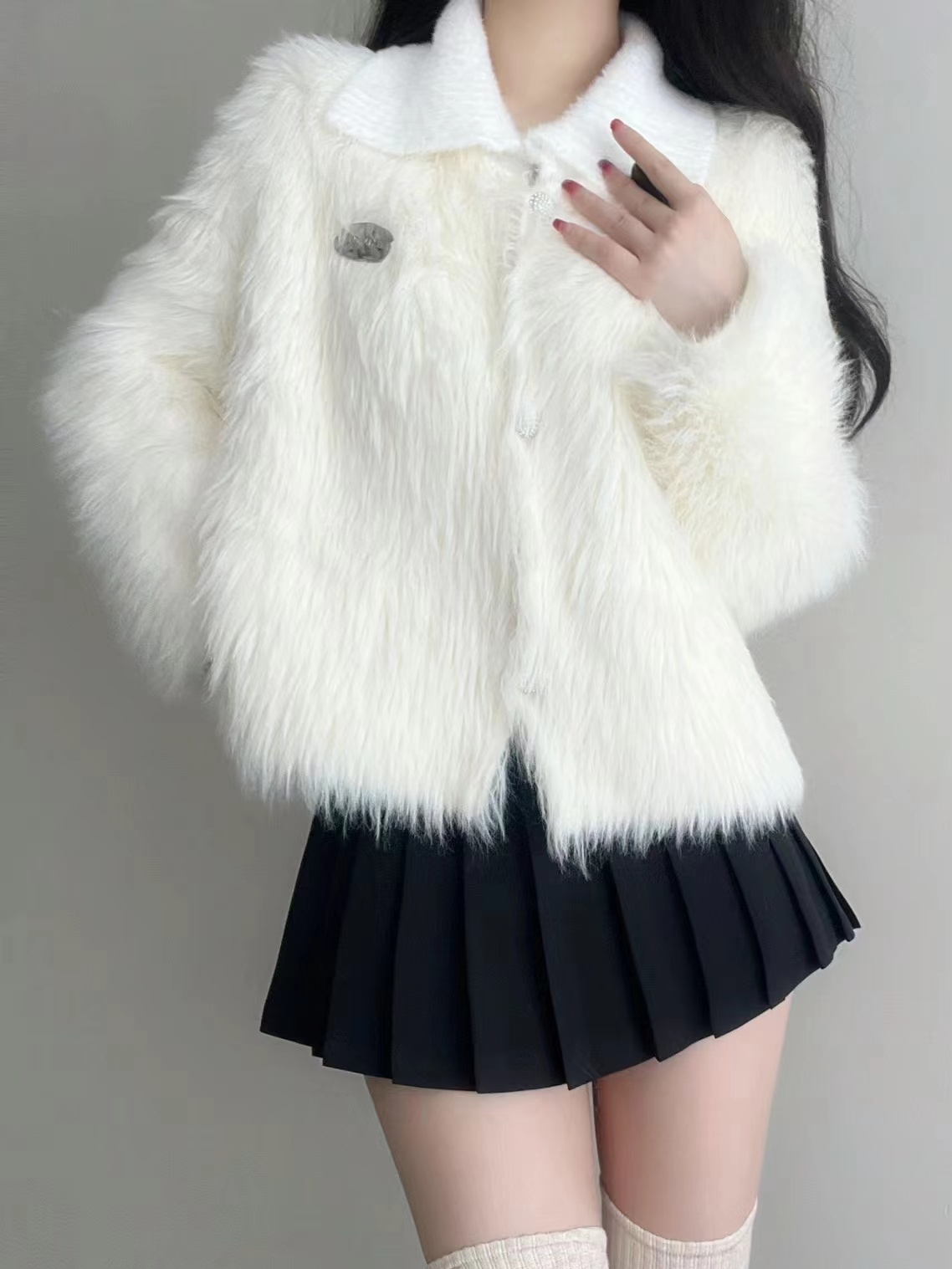 天貓質量高級感毛衣外套女冬季新款加厚寬鬆短款POLO領開衫上衣