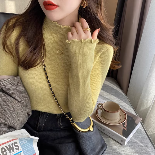 White sweater women's autumn and winter  new inner fungus bottoming shirt plus velvet thickened warm half turtleneck top