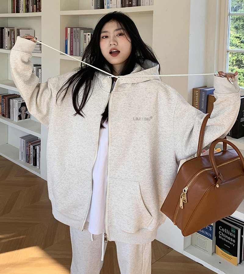 後包領雙層帽不起球配棉螺口 仿棉華棉複合310剋薄款衛衣女刺繡