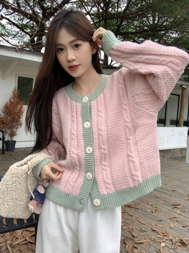 French gentle and sweet bow knitted cardigan for women in autumn new niche design trendy round neck top
