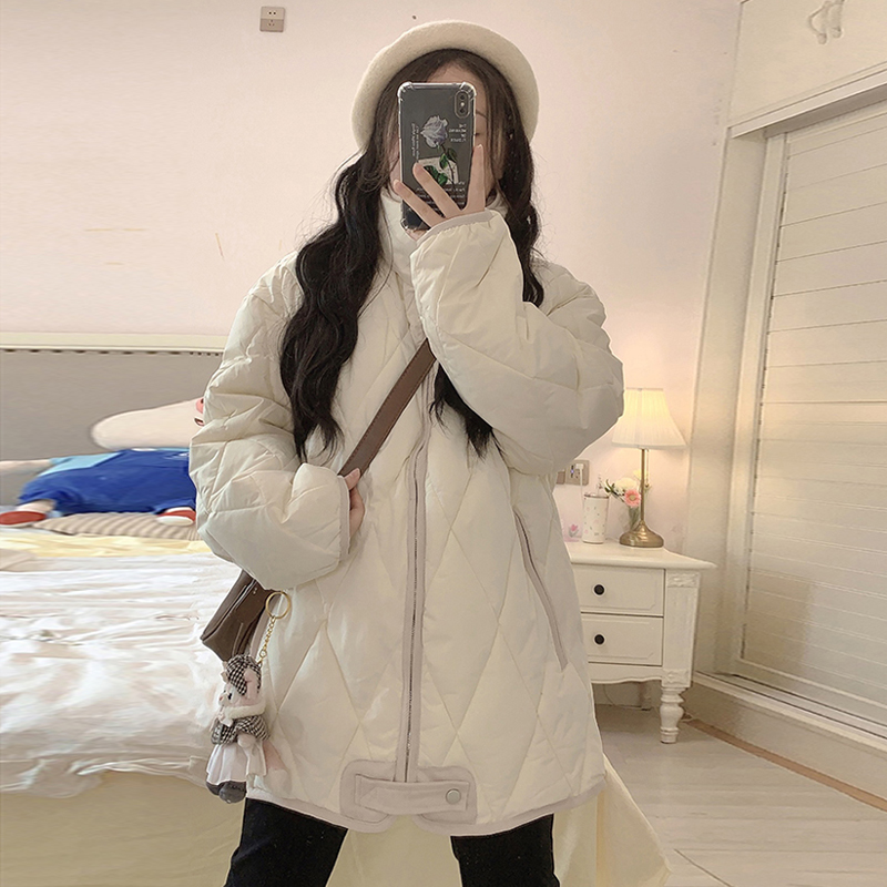 Actual shot of new winter American student Korean cotton-padded clothes for women, rhombus cotton-padded jackets, oversize trendy
