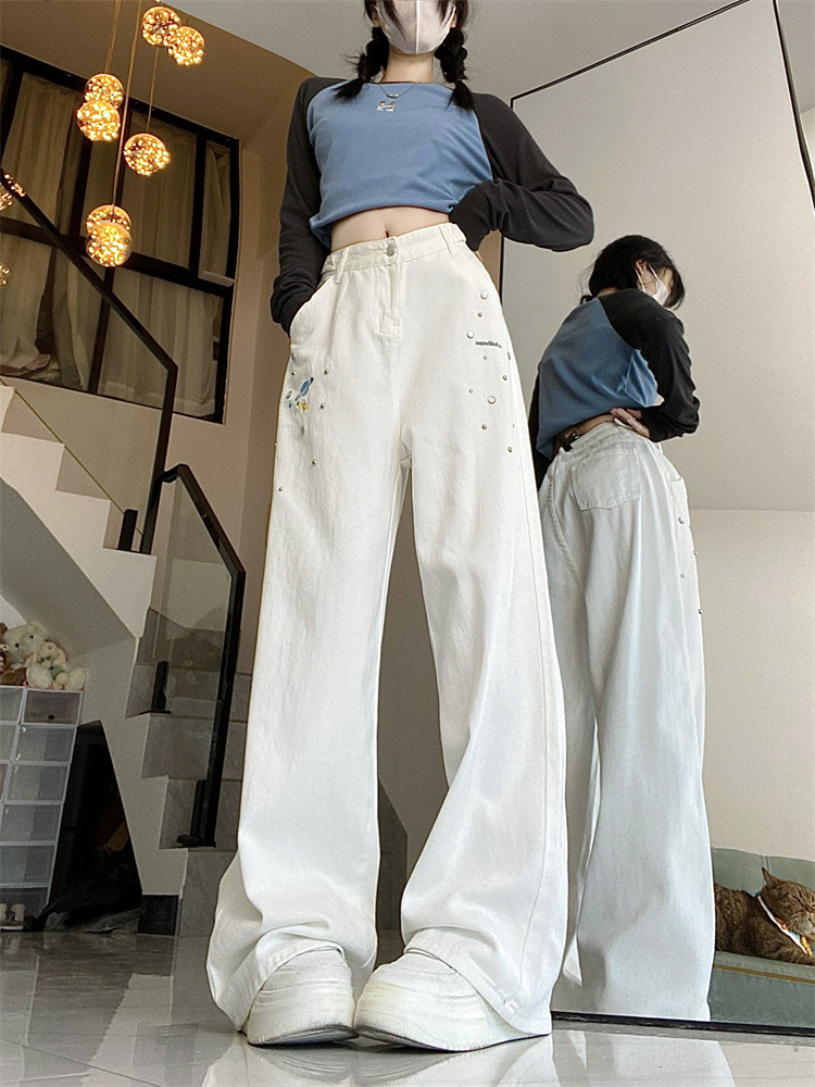 實拍！直筒寬鬆闊腿工裝運動高腰長褲簡約韓版百搭寬鬆褲