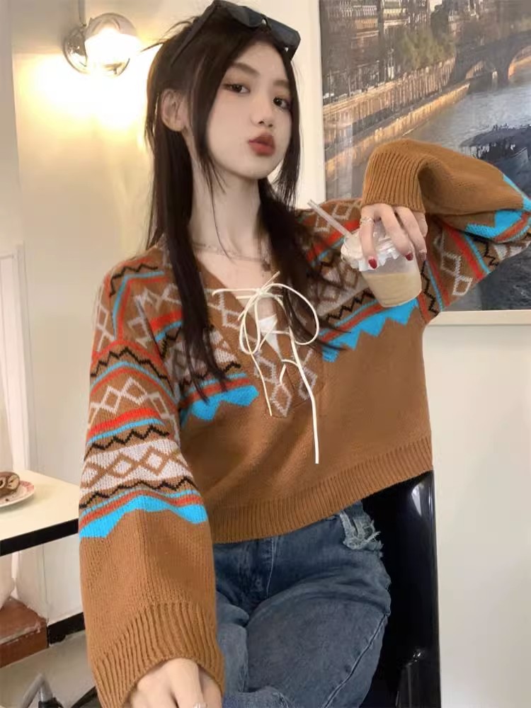 森系毛衣女秋冬溫柔風2023新款慵懶風高級感超好看復古針織衫上衣
