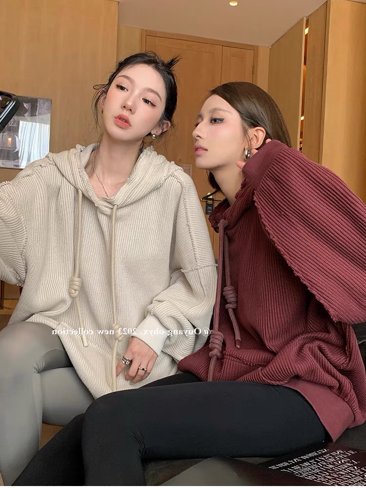區區歐陽 粗帽繩連帽衛衣女秋季新款設計感小眾美式寬鬆外套上衣