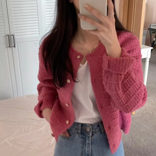 Western-style single-breasted sweater for women autumn and winter bottoming knitted cardigan  new Korean version chic temperament short jacket