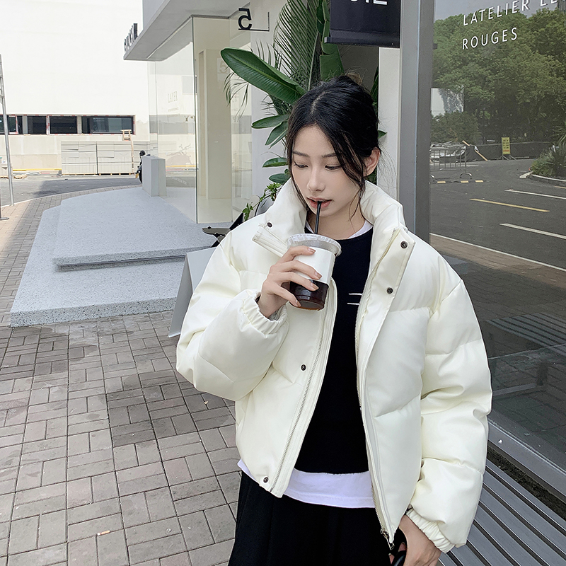 美式復古pu皮棉服女2023冬新款短款時尚寬鬆小個子麵包服外套